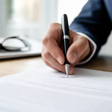 Mão assinando contrato com caneta